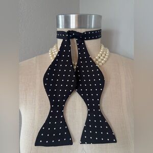 100% Silk Harrods Polka Dot Black & White Adjustable Bow Tie 13-18